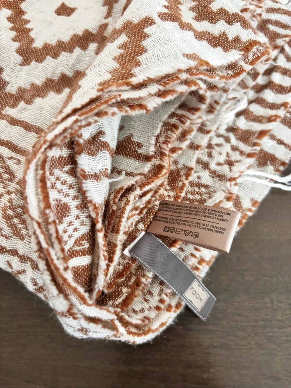 Rook Geometric Patterned Woven Boho Rust Brown & Cream Infinity Scarf